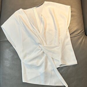 Zara Elegant White Draped Blouse, size L. EUC